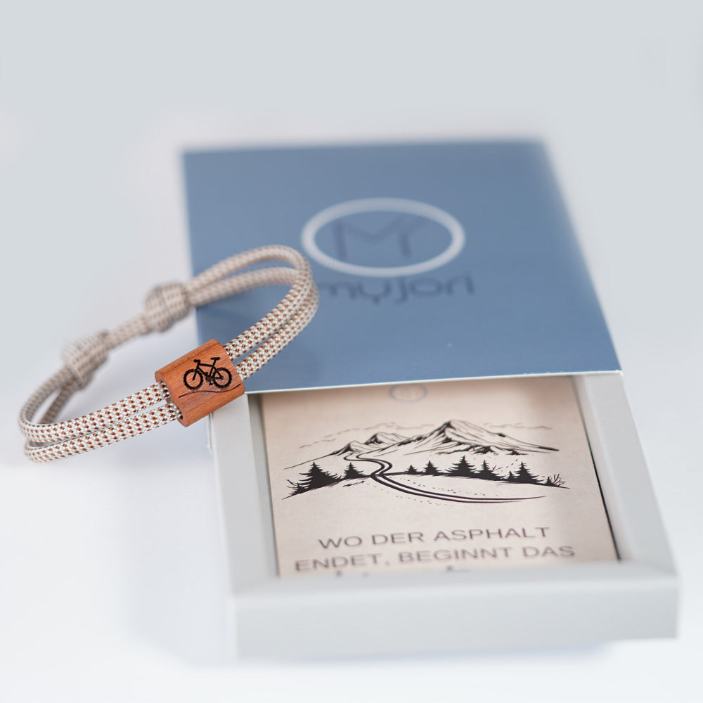 myjori Segeltau Holz Armband mit Mountainbike Gravur