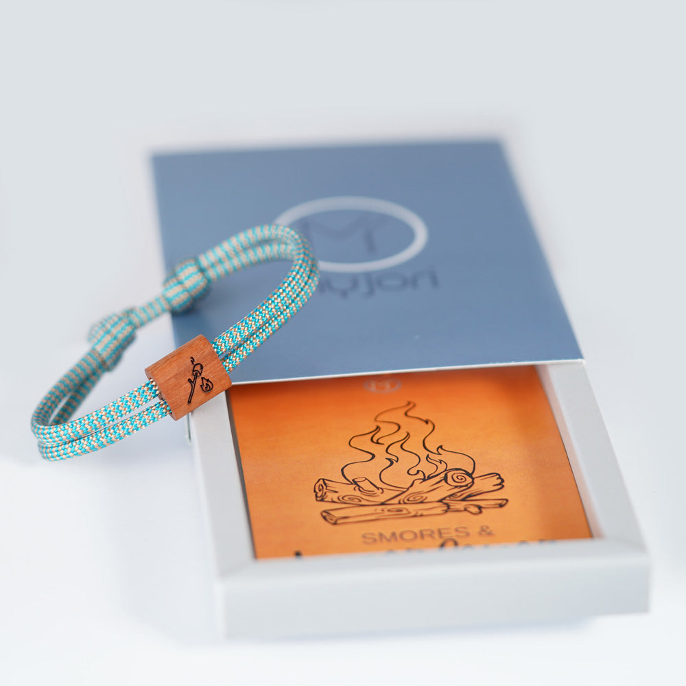 myjori Segeltau Holz Armband mit Lagerfeuer Stockbrot Gravur