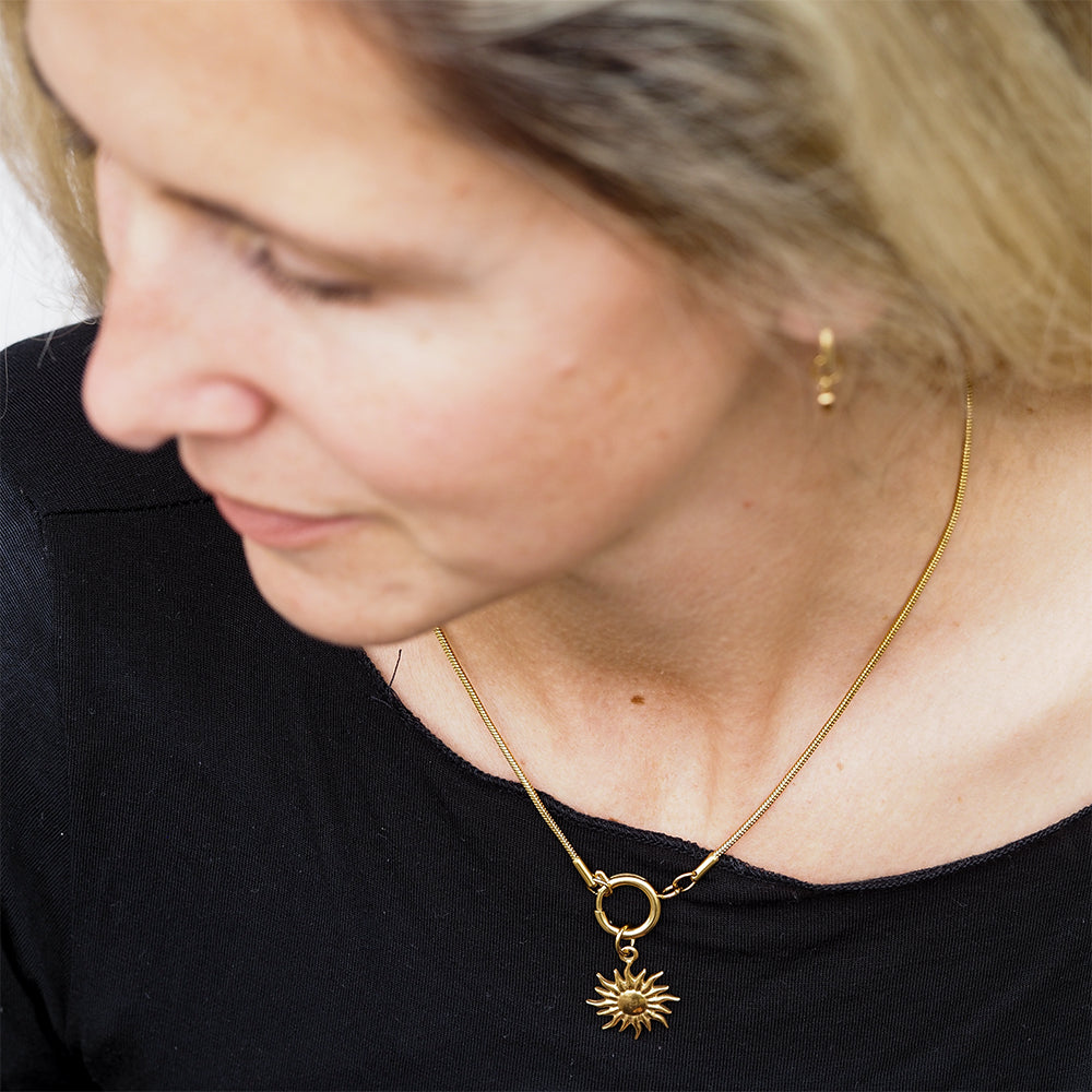 Sonnen-Kette aus Edelstahl gold & silber mit Charm-Ring