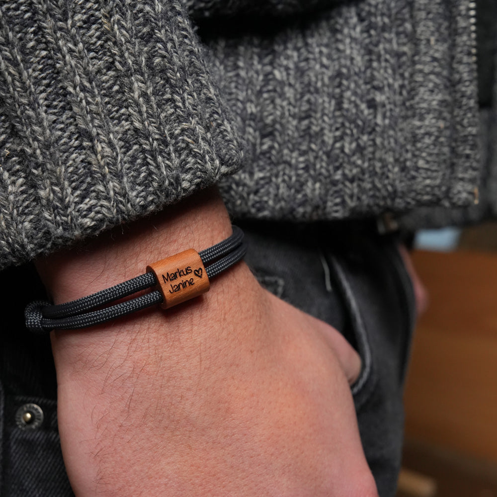 myjori Holz Segeltau Armband mit Wunschnamen